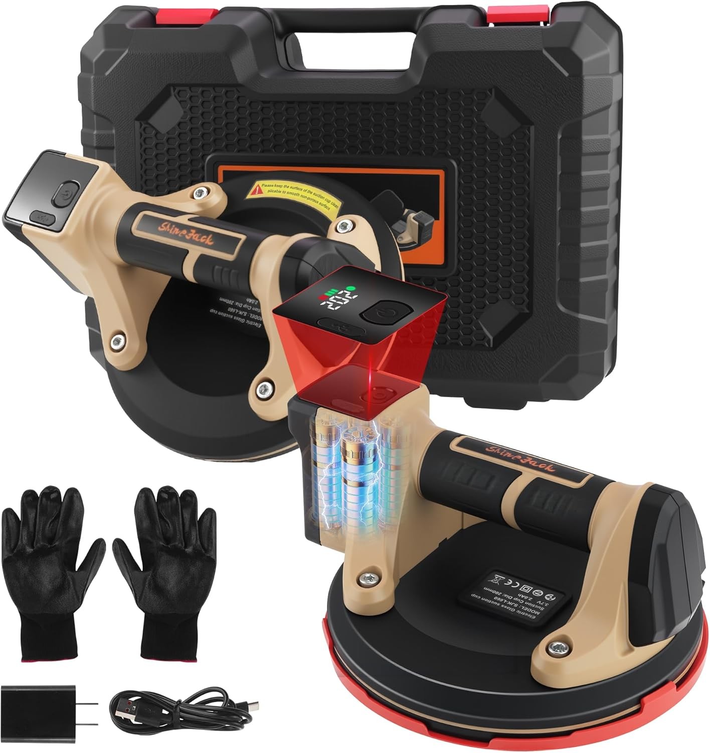 8“ Electric Heavy Duty Vacuum Suction Cup for Granite&Glass Lifting,Glass Suction Cup to Lift Large GlassMetalCeramic TileMarbleMDF,Hand-held Vacuum Lifter,600 lbs Load Capacity(2PCS)