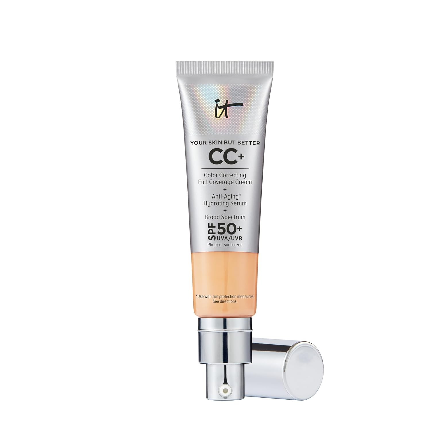 IT Cosmetics CC+ Cream - Natural Full Coverage Foundation With SPF 50+, Color Corrector & Anti-Aging Hydrating Serum, Hyaluronic Acid + Peptides, Lightweight Up To 24H Wear, All Skin Types- 1.08 fl oz
