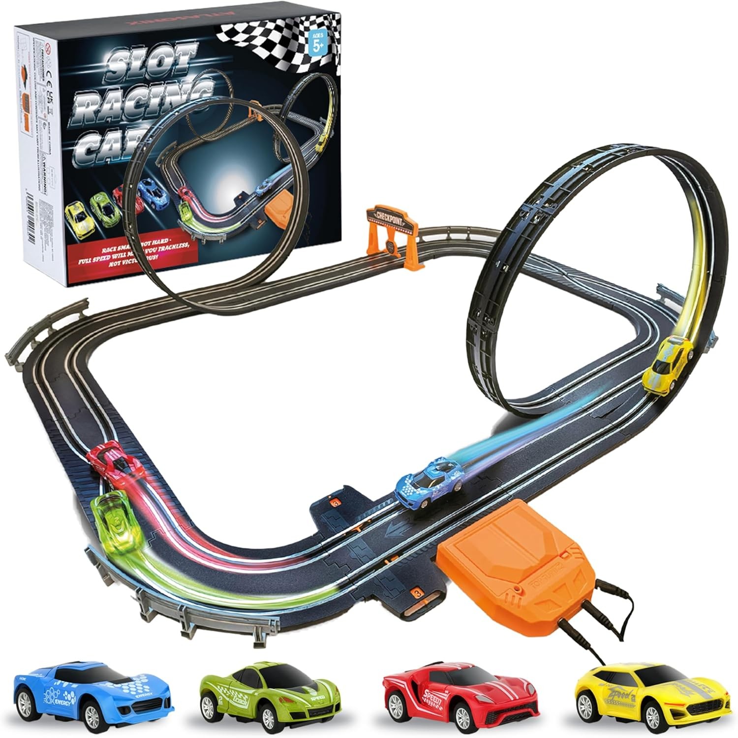 Slot Car Race Track Sets, Race Car with 4 High Speed Cars, Race Tracks for Kids Ages 4-8, Electric Slot Car Race Track Sets, Remote Control Car, Gifts Toys for Boys