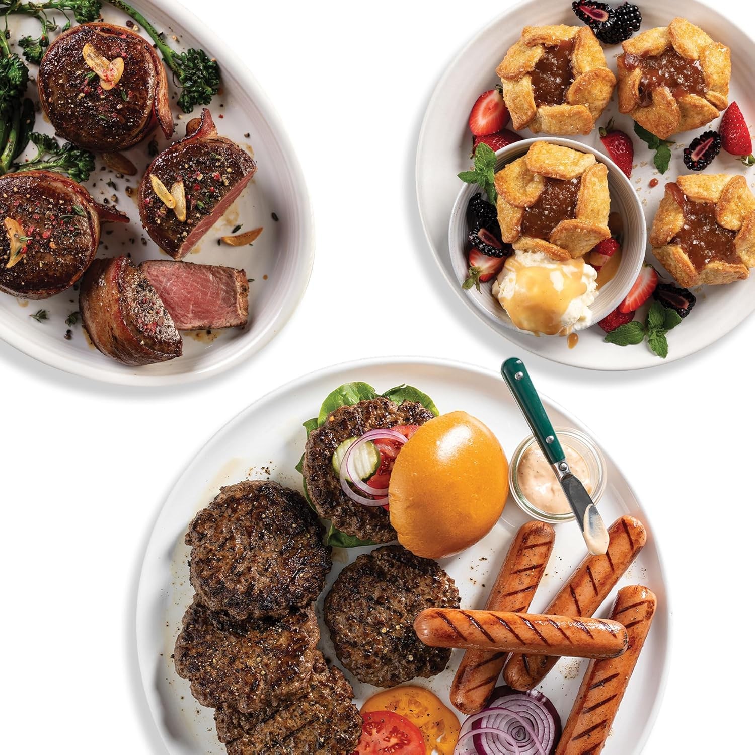 Omaha Steaks Deluxe Gift Package (4 Bacon-Wrapped Filet Mignons, 4 Steak Burgers, 4 Gourmet Jumbo Franks, 4 Scalloped Potatoes, 4 Caramel Apple Tartlets, 1 jar Omaha Steaks Seasoning)