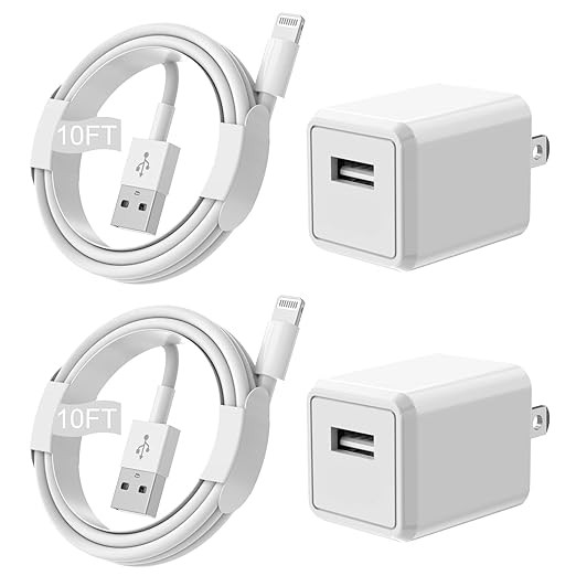 iPhone Charger,Extra Long 2 Pack 10FT Lightning Cable Cube i Phone 12 Charger Charging Transfer Cord Cable with USB Plug Wall Charge Block Travel Adapter for iPhone 14/13/12/11/SE2022/8/7/XS/XR/X/iPad