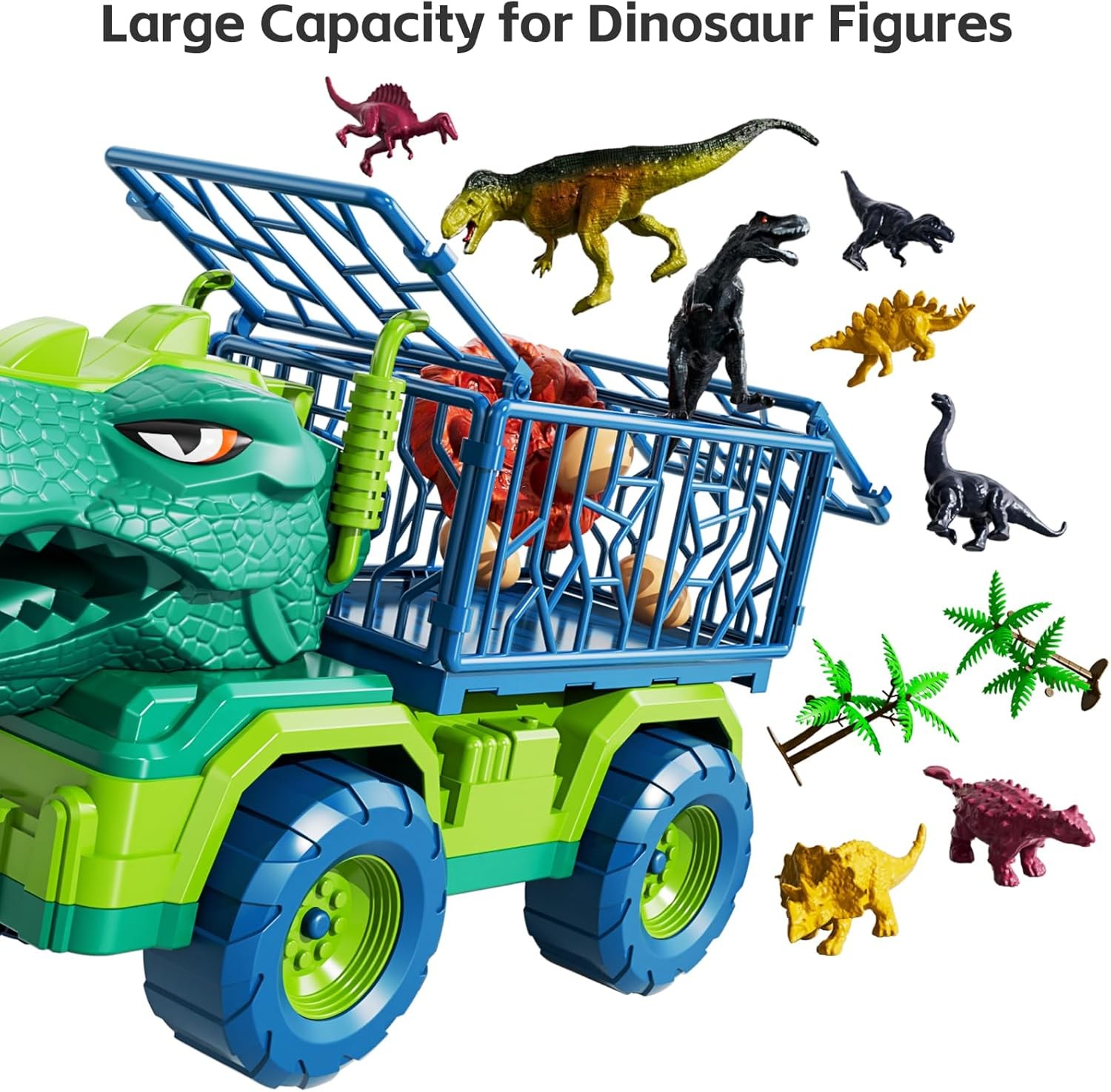 TEMI Dinosaur Truck Toys for Kids 3-5 Years, Tyrannosaurus Transport Car Carrier Truck with 8 Dinosaur Figures, Activity Play Mat, Dinosaur Eggs, Trees, Capture Jurassic Play Set for Boys and Girls