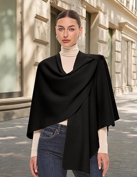 PULI Womens Large Cross Front Poncho Sweater Wrap Topper Knitted Elegant Shawls Cape for Fall Winter