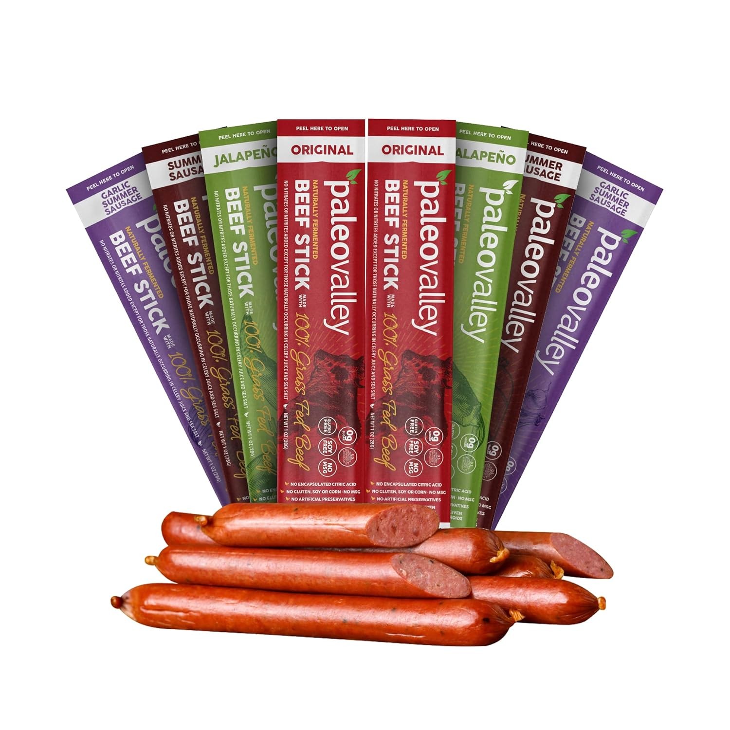 Paleovalley 100% Grass Fed Beef Sticks - Delicious Gluten Free Beef Snack - High Protein Keto Friendly, 40 Count Variety Pack