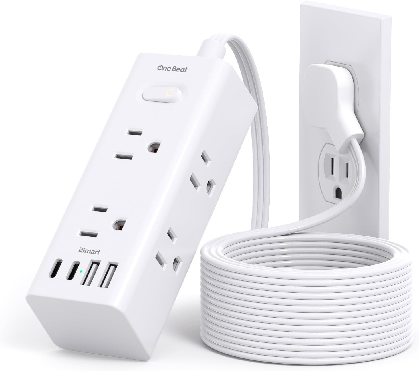 One Beat 10Ft Extension Cord with Multiple Outlets,Flat Plug Power Strip Surge Protector with 10 Ft Long Cord,6 Outlet 4 USB Ports (2USB C),Multi Outlet Wall Plug for Travel,College,Dorm Essentials